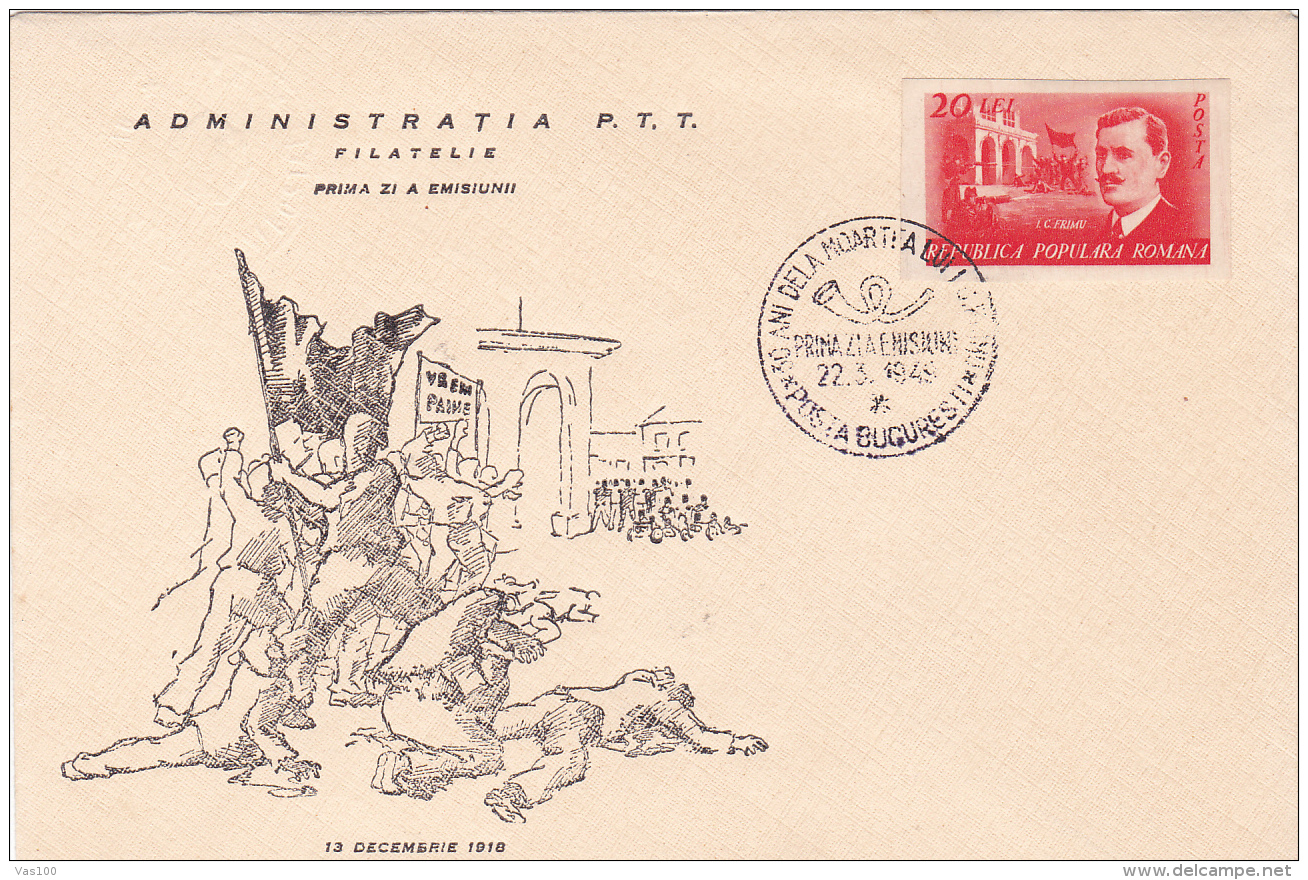 # BV 2583 FILIMON SARBU ,  COVER F.D.C .  1949, ROMANIA - FDC