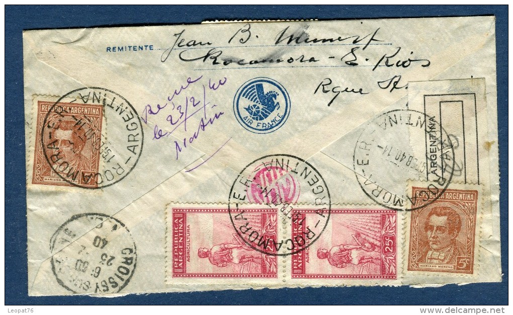 Argentine - Enveloppe En Recommandée De Rocamora Pour La France En 1940 - Réf. S 38 - Briefe U. Dokumente