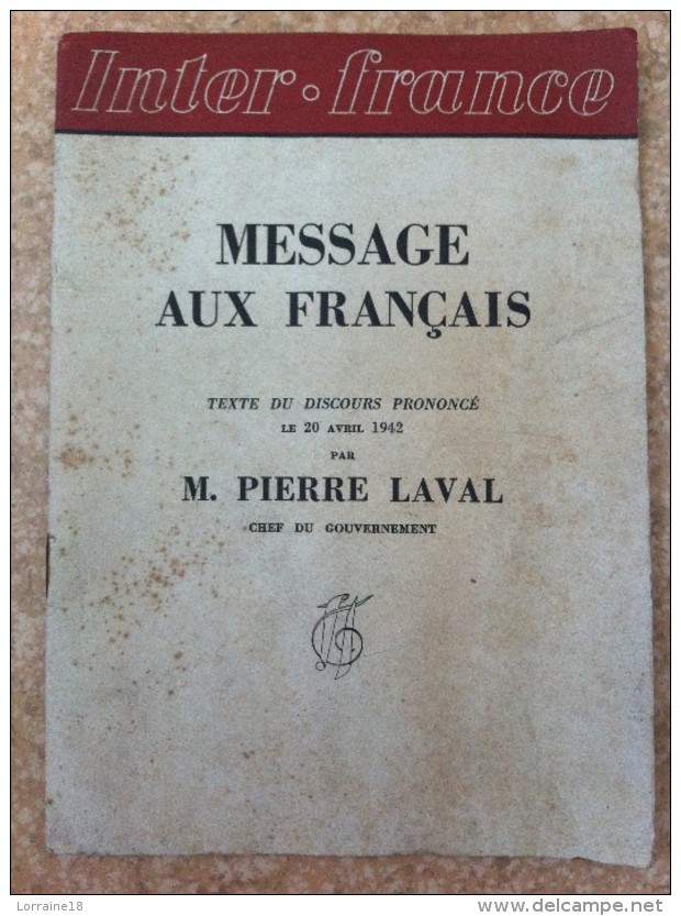 Livret Discours  De Pierre Laval  Le 20 Avril 1942 - 1939-45