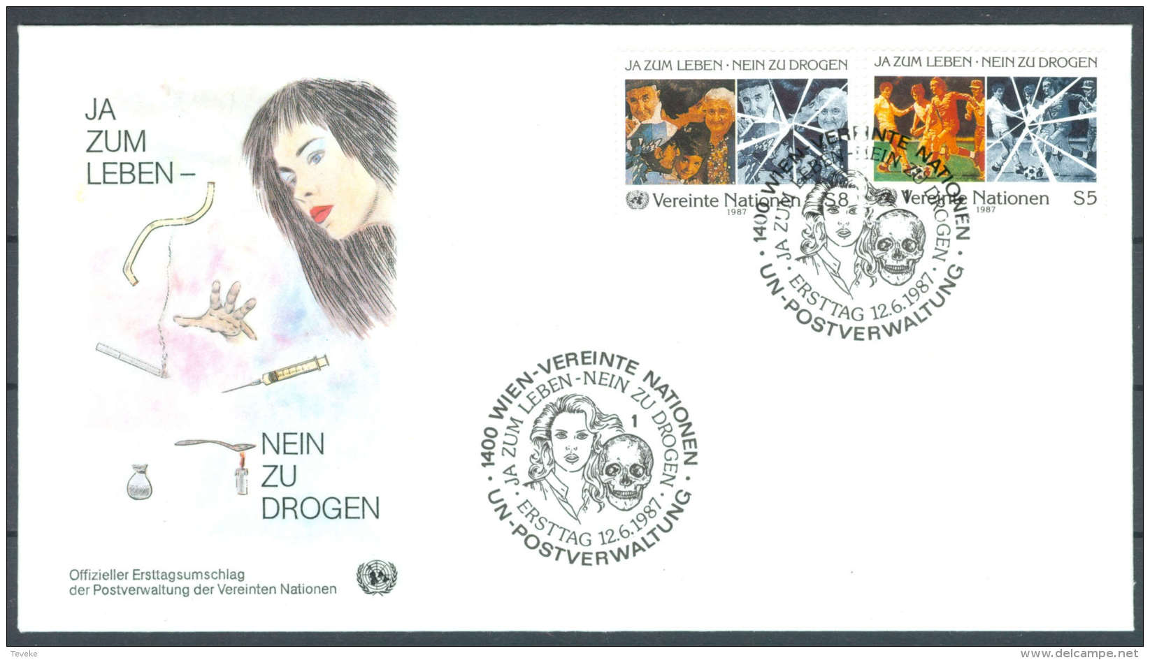 UN FDC - WE 1987 03 - Ja Zum Leben - Nein Zu Drogen - FDC