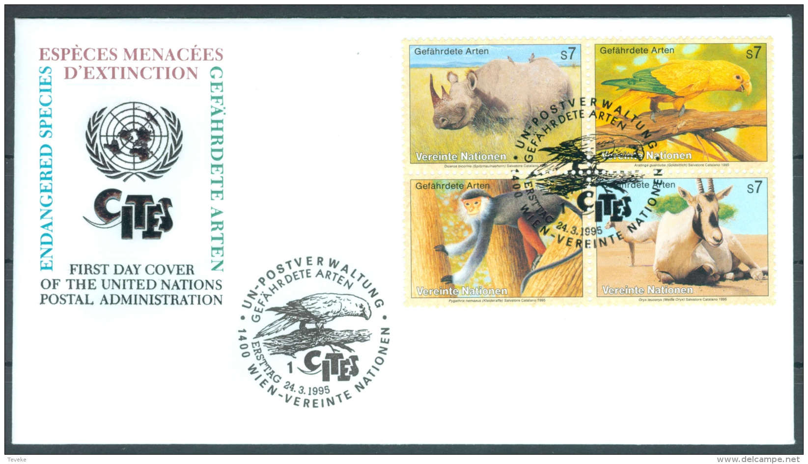 UN FDC - WE 1995 03BL4 - Gefährdete Arten (III) - Endangered Species - Espèces Menacées D'Extinction - FDC