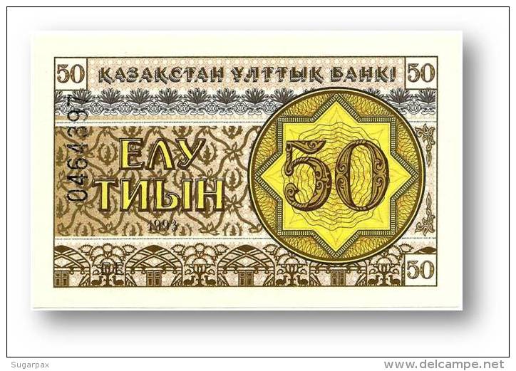 KAZAKHSTAN - 50 Tyin 1993 - Pick 6 - Unc. - Serie &#1043;&#1045; - Number Left UP - Wmk Snowflake Pattern - Kazakhstan