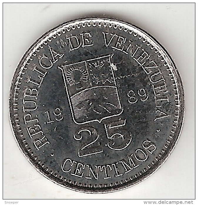 *Venezuela 25 Centimos 1989  Km 50a   Unc - Venezuela