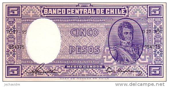 CHILI  5 Pesos = 1/2 Condor   Non Daté (1958-1959)  Pick 119    ***** QUALITE  XF ***** - Chili