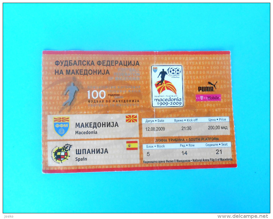 MACEDONIA Vs SPAIN - 2009. Football Match Ticket Soccer Billet Foot Calcio Biglietto Espana Futbol Boleto - Bekleidung, Souvenirs Und Sonstige