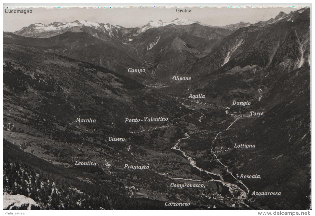 Scorcio Panoramico: Alta Valle Blenio, Dangio, Aquila, Olivone, Castro, Torre - Stempel: Acquarosso - Foto W. Borelli - Blenio