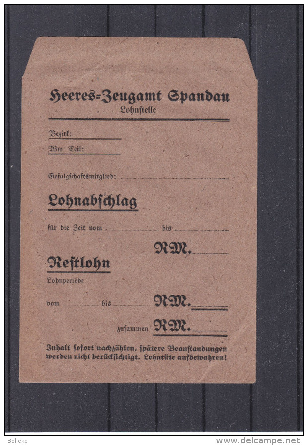 Spandau - Allemagne - Empire - Sachet Pour Salaire - Lohnagschlag - Heeres Zeugamt Spandau - Documentos Históricos