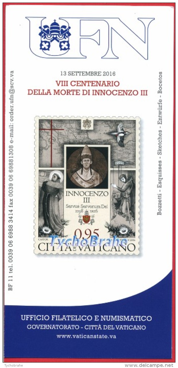 BOLLETTINO ILLUSTRATIVO 800° Papa INNOCENZO III 2016 Francobolli VATICANO PAMPHLET INNOCENT III VATICAN BROCHURE Timbres - Cartas & Documentos