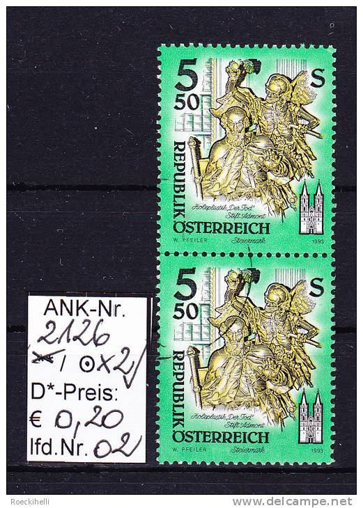 16.4.1993  -  FM-Erg.Wert  "Stifte U. Klöster In Österreich"  -  2 X  O  Gestempelt  -  Siehe Scan (2126o X2  02) - Usados