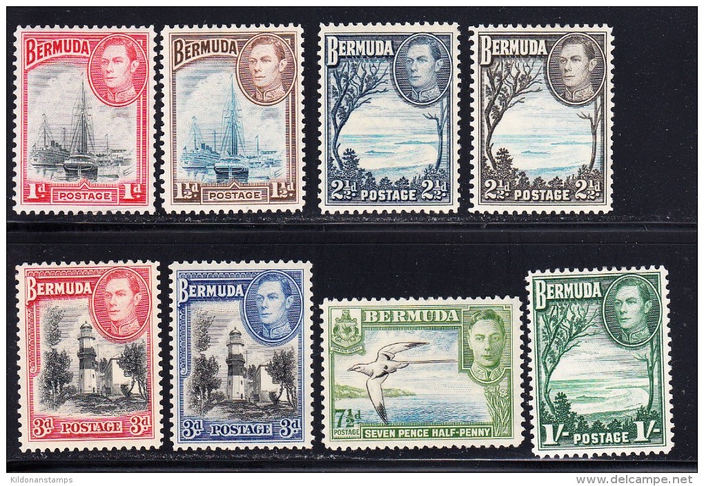 Bermuda 1938-51 Mint Mounted, Sc# 118-122, SG 110-111,113-115, Incl 113a,114a,114b - Bermudes