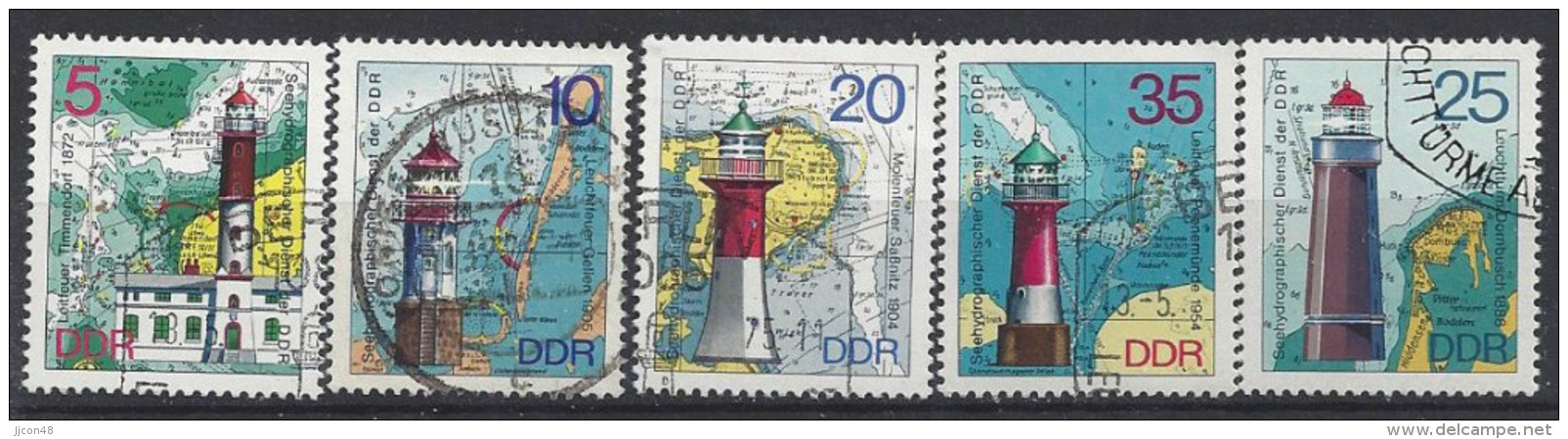 Germany (DDR) 1975  Leuchtturme (o) Mi.2045-2049 - Used Stamps