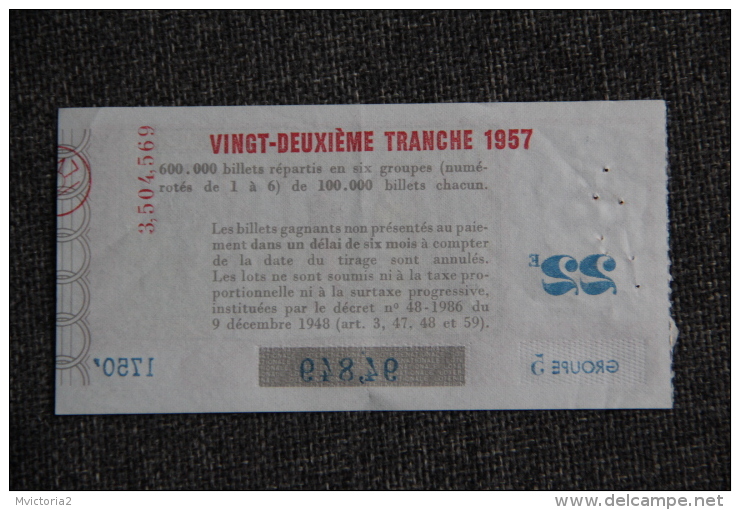 BILLET DE LOTERIE NATIONALE - 1957,22 ème Tranche, Groupe 5 : " Les Fresques  ". - Billets De Loterie