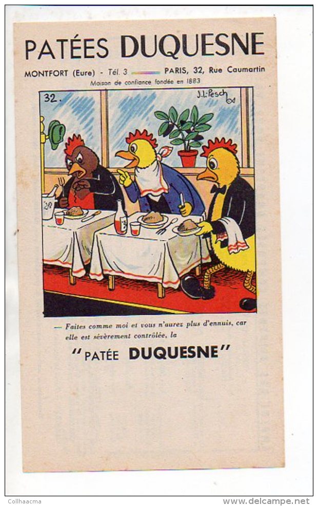 Publicité / Aliments Pour Animaux / N° 32  Patées,patée " DUQUESNE " Montfort 27 / Dessin De Jean Louis Pesch - Advertising