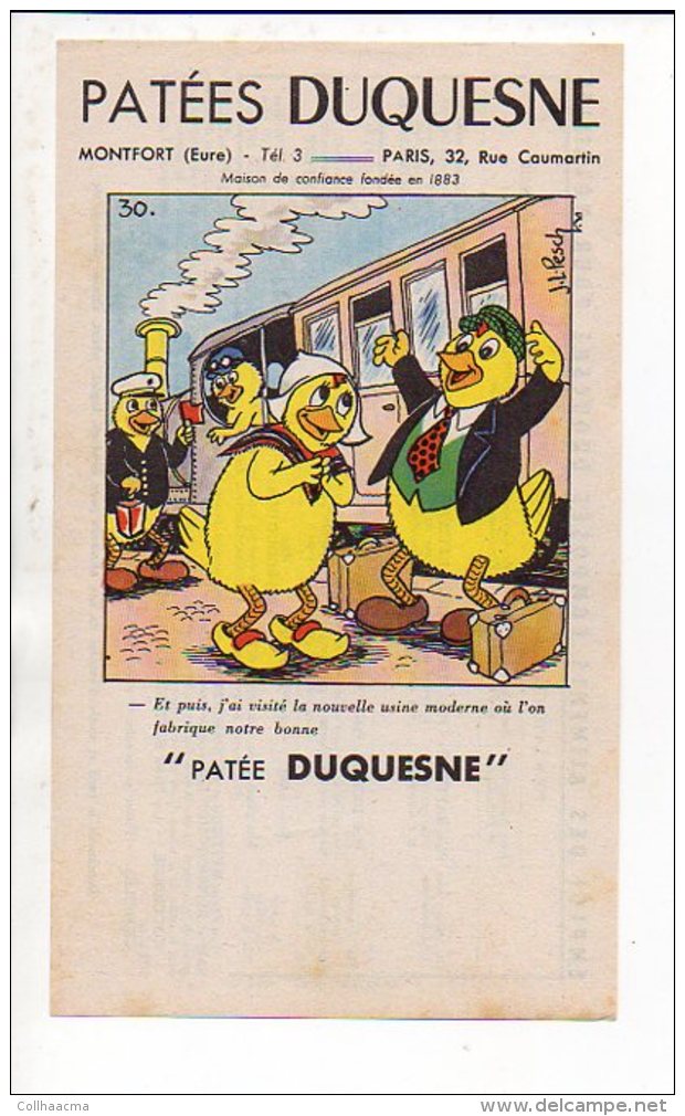 Publicité / Aliments Pour Animaux / N° 30  Patées,patée " DUQUESNE " Montfort 27 / Dessin De Jean Louis Pesch - Advertising