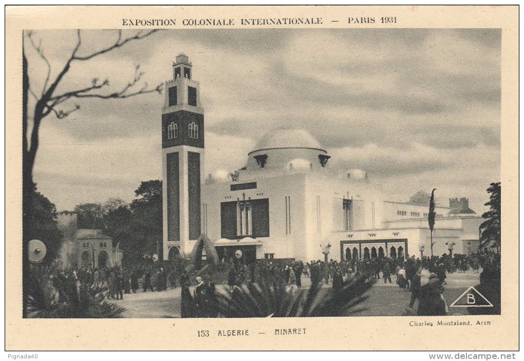 G , Cp , 75 , PARIS , Exposition Coloniale Internationale , 1931 , Algérie , Minaret - Expositions