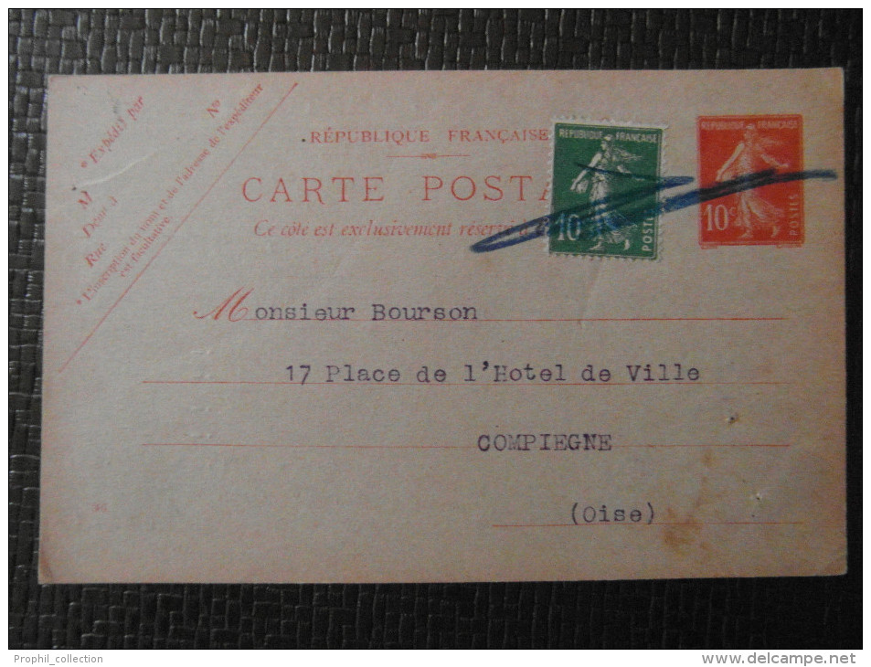 REPIQUAGE THOS DE LA RUE (Paris Rue Hauteville) Sur CP Facture De 1924 Au Type Semeuse 10c Rouge + Complement 10c Vert - Cartes Postales Repiquages (avant 1995)