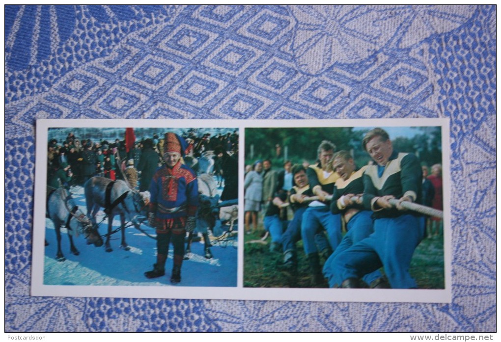 Russia.. Deer Race. Tug Of War -  Traditional Game. -  1978 Postcard - Regional Games