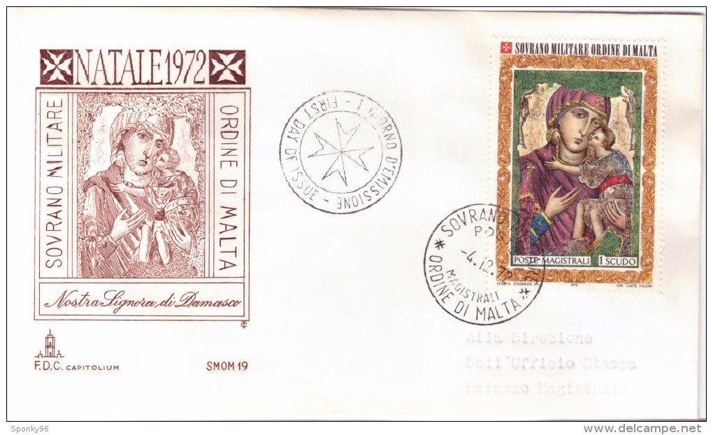 SOVRANO MILITARE ORDINE DI MALTA - FDC - CAPITOLIUM - ANNO 1972 - NATALE -  NOSTRA SIGNORA DI DAMASCO - - Malte (Ordre De)