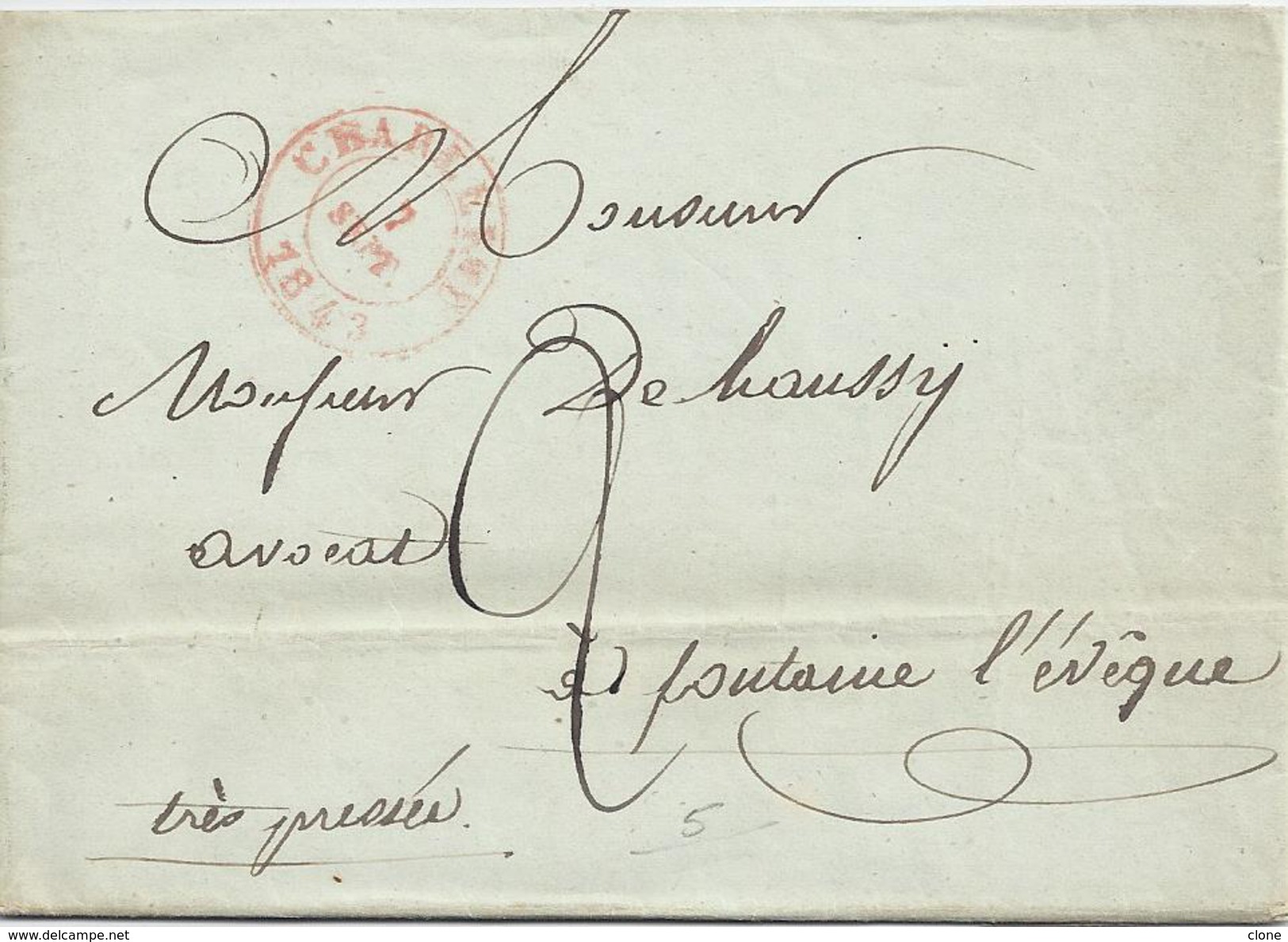 Belgique - LAC Précurseur - Cad CHARLEROY 7 SEPT 1843 (+ Cad FONTAINE L'EVEQUE Au Verso). - 1830-1849 (Belgique Indépendante)