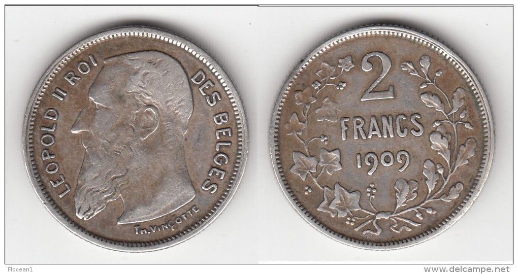 **** BELGIQUE - BELGIUM - BELGIE - 2 FRANCS 1909 LEOPOLD II ROI DES BELGES - ARGENT - SILVER **** EN ACHAT IMMEDIAT - 2 Frank