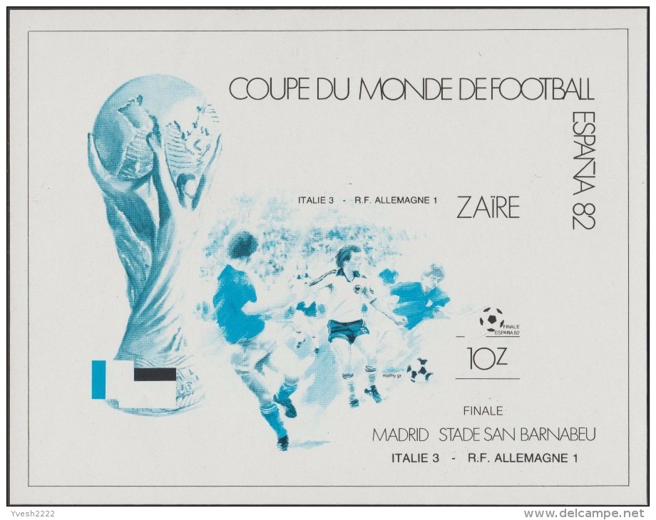 Zaïre 1982 COB BF 51. Coupe Du Monde De Football, 3 Essais : Modifications Non Appliquées, Bleu Et Noir, 4 Blocs - 1982 – Espagne