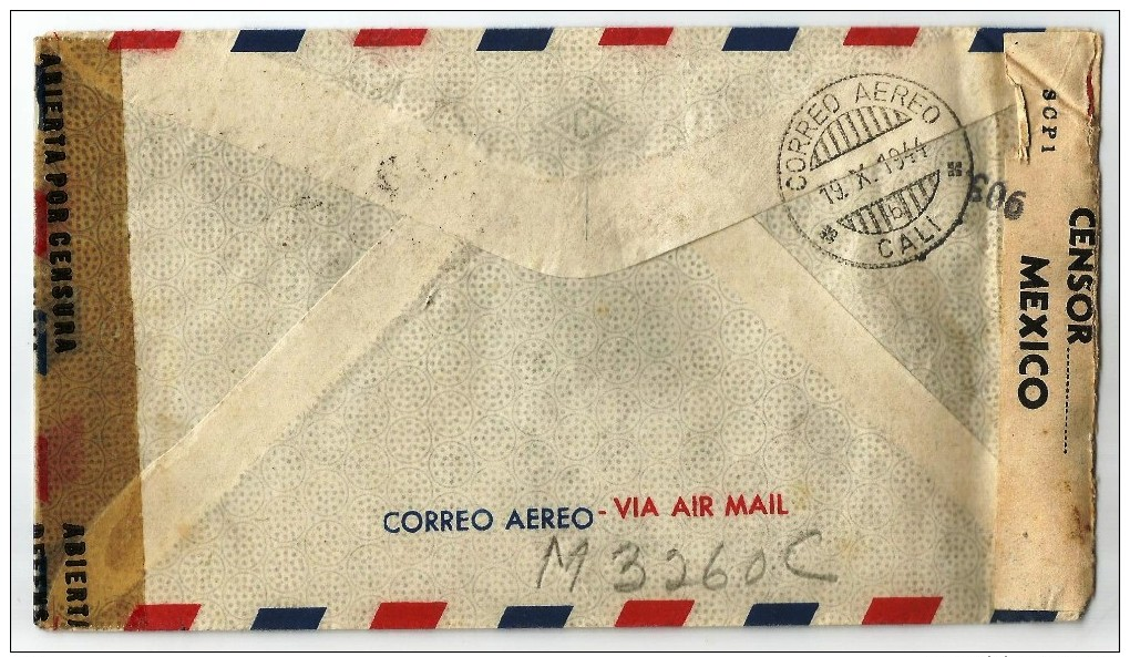 MEXICO CORREO AÉREO. 1944 . CARTA COMERCIAL VOLADA DESDE MEXICO A COLOMBIA. - Mexique