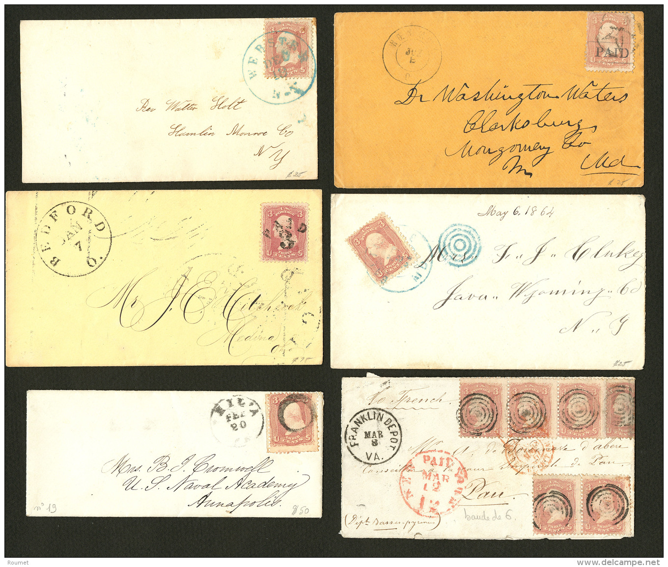 No 19, Sur 6 Enveloppes, Obl Diverses. - TB - Other & Unclassified