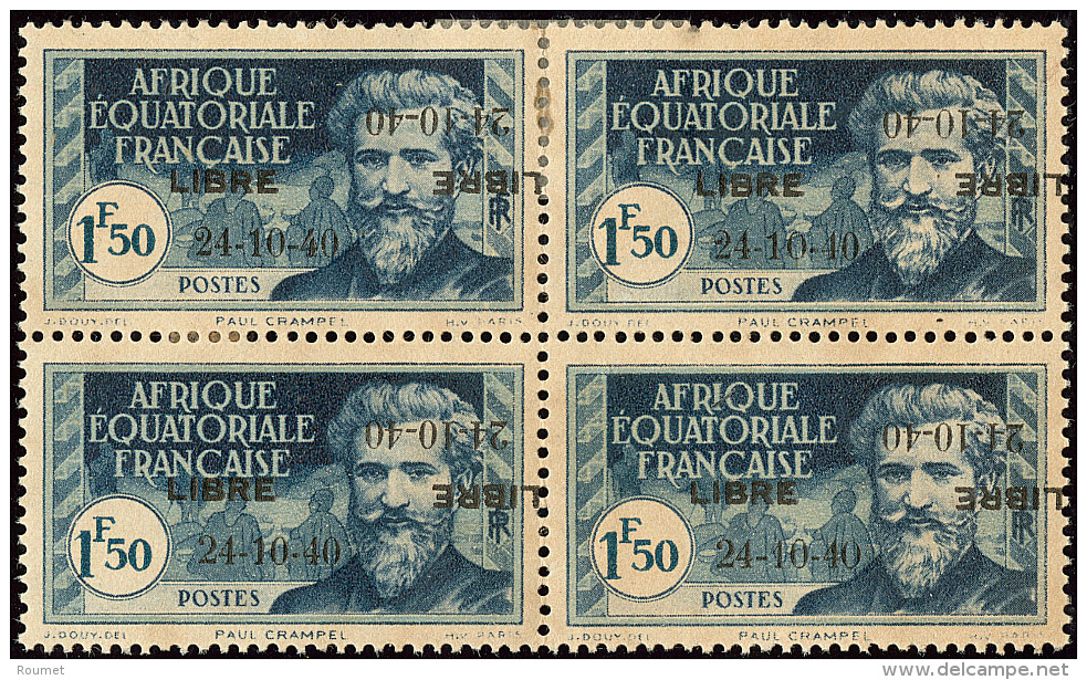 France-Libre. Double Surcharge Dont Une Renversée. No 140D, Bloc De Quatre (cases 4-5/9-10), Dont Case 4 Avec "2" - Other & Unclassified