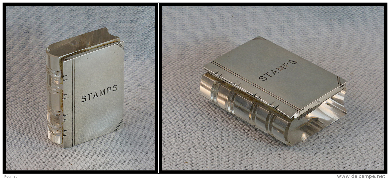 Boîte Cristal, Couvercle Argent Marqué "STAMPS", Poinçons Divers, 65x50x23mm. - TB (Spink 2009, P.53 - Stamp Boxes