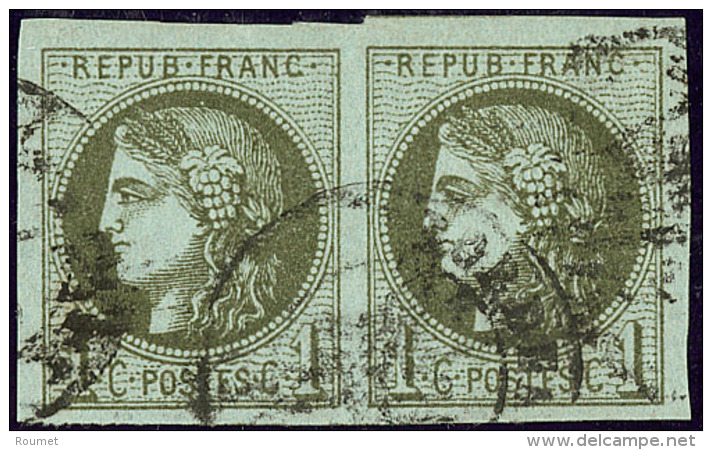 No 39Ia, Olive Très Foncé, Paire Horizontale Pos. 12-13. - TB - 1870 Bordeaux Printing