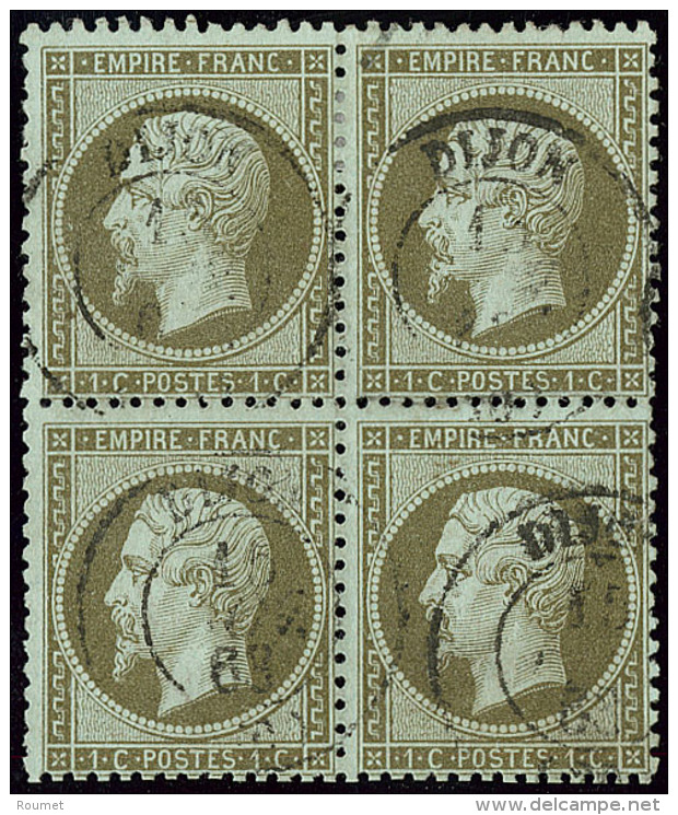 No 19, Bloc De Quatre Obl Cad Dijon, Petite Fente Sur Un Ex Sinon TB - 1862 Napoleon III