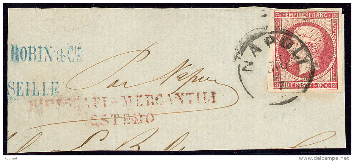 No 17B (fente), Obl Cad Napoli Sur Petit Fragment De Lettre. - TB - 1853-1860 Napoleon III