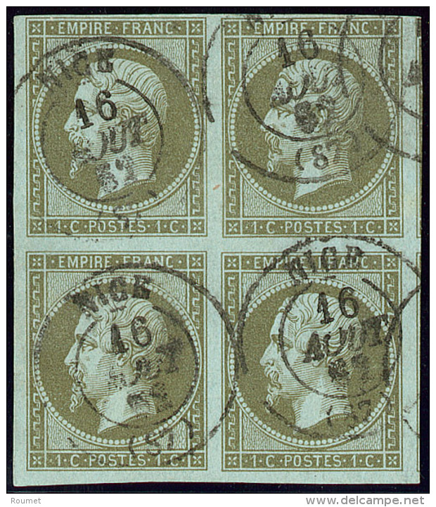 No 11, Bloc De Quatre Obl Cad Nice, Deux Voisins. - TB - 1853-1860 Napoleon III