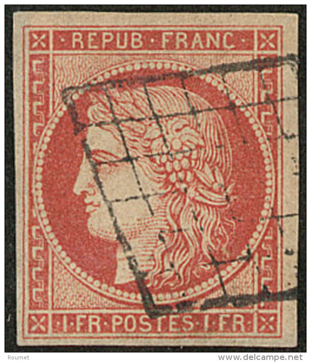 Vermillon Vif. No 7a, Obl Grille, Très Jolie Pièce. - TB. - RRR - 1849-1850 Ceres