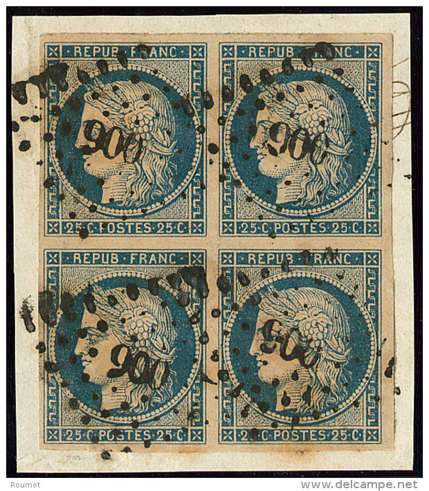 No 4d, Bleu Sur Jaune, Bloc De Quatre, Obl Pc 900, Sur Petit Fragment. - TB - 1849-1850 Ceres