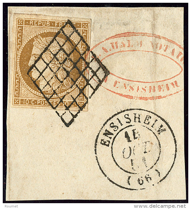 No 1d, Obl Grille Sur Petit Fragment Avec Cad D'Ensisheim Oct 51. - TB - 1849-1850 Ceres