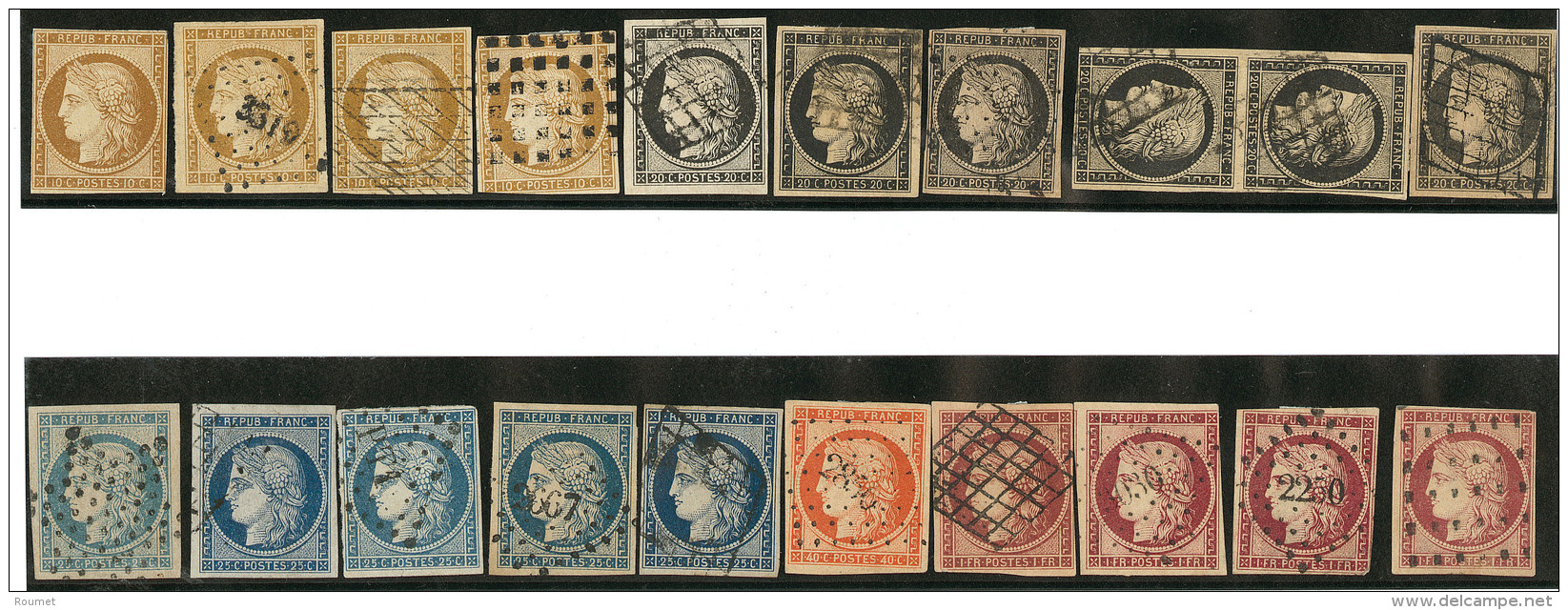 Nos 1(4 Dont Un (*)), 3(6 Dont Paire Verticale), 4(5), 5, 6(4), Nuances Et Obl, Tous états - 1849-1850 Ceres