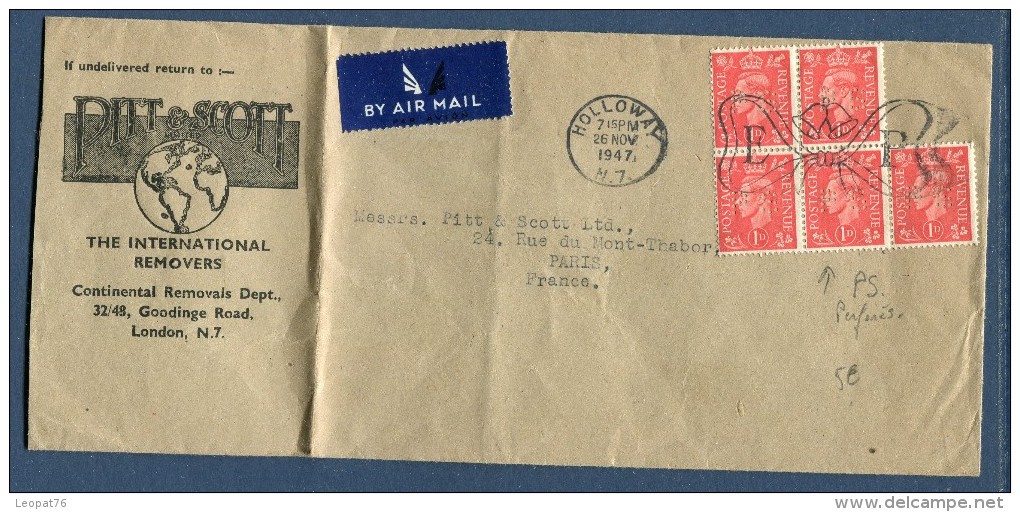 Grande Bretagne - Enveloppe Commerciale Avec Timbres Perforès PS En 1947 ( Livrée Pliée) - Réf. S 76 - Perforés