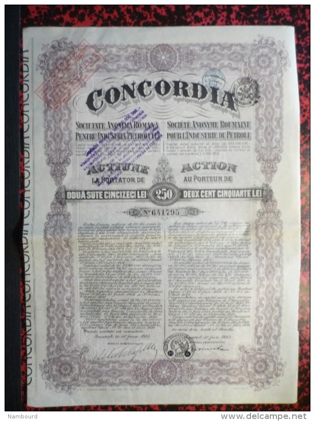Concordia Actions de 250 Lei 30 Juin 1923 10 actions