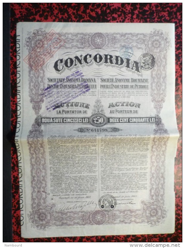 Concordia Actions de 250 Lei 30 Juin 1923 10 actions