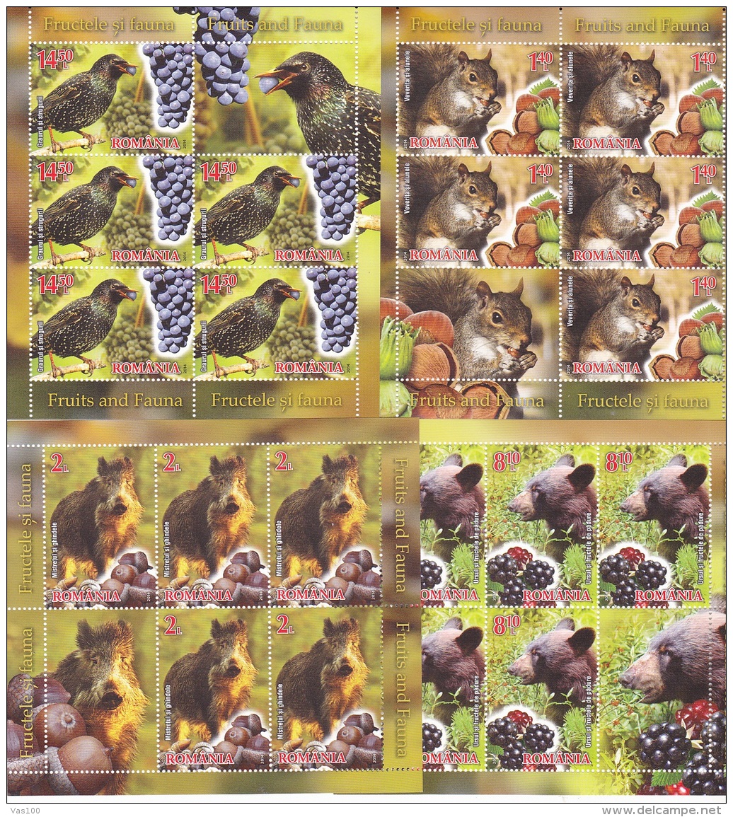 # T 120  ANIMALS, FRUITS AND FAUNA,, 2014, MNH** ,  MINISHEET, ,  ROMANIA - Nuovi