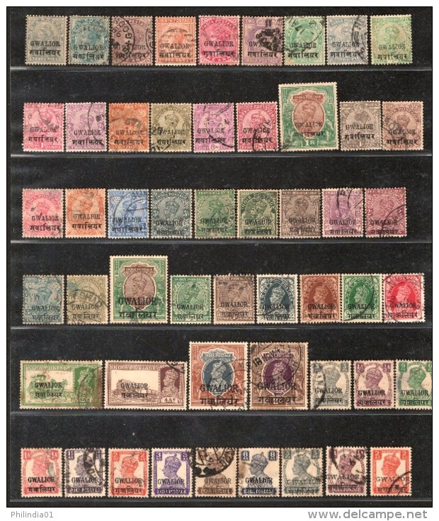 India Gwalior State 96 Diff. Postage & Service Used Stamps QV To KG VI # 1477A Inde Indien - Gwalior