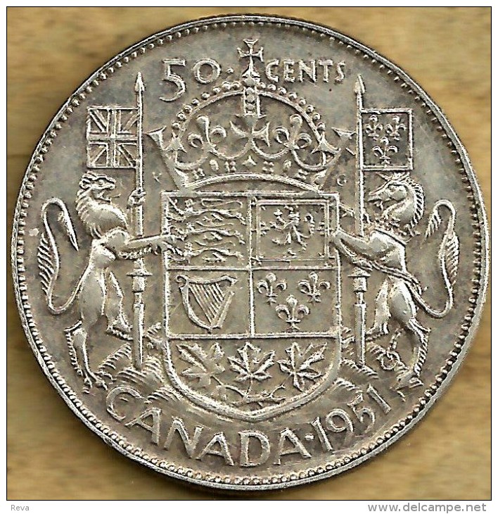 CANADA 50 CENTS SHIELD FRONT KGVI HEAD BACK 1951 AG SILVER  VF KM45 READ DESCRIPTION CAREFULLY !!! - Canada