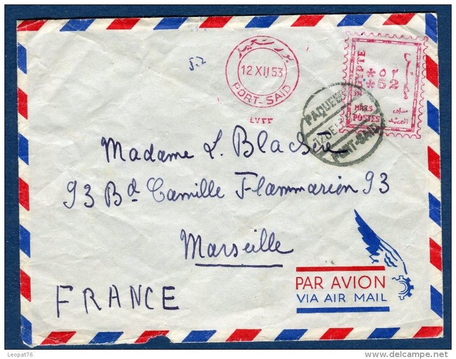 Egypte - Enveloppe Pour Marseille En 1953 Avec Cachet Paquebot Port Saïd   Voir 2 Scans - Réf. S 129 - Covers & Documents
