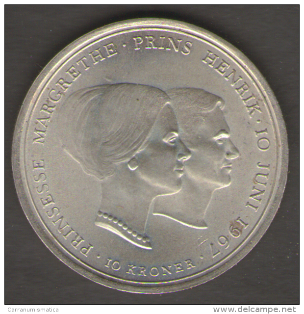 DANIMARCA 10 KRONER 1967 AG SILVER - Danimarca