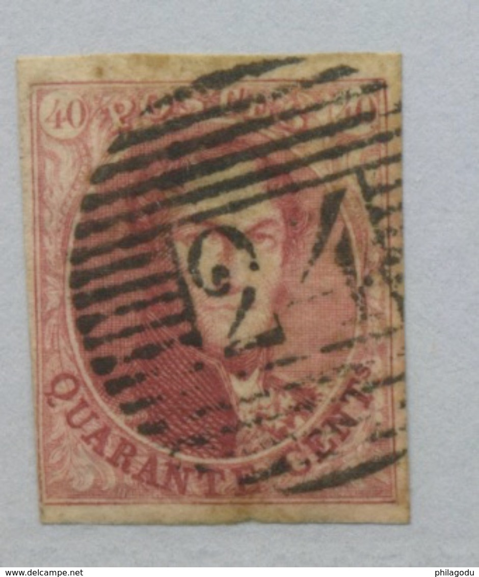 40c Léopold 1er , 5 Ø  4 Filets, Cachet 24, Cote 575,- E  (en 2019) - 1849-1850 Medaillen (3/5)