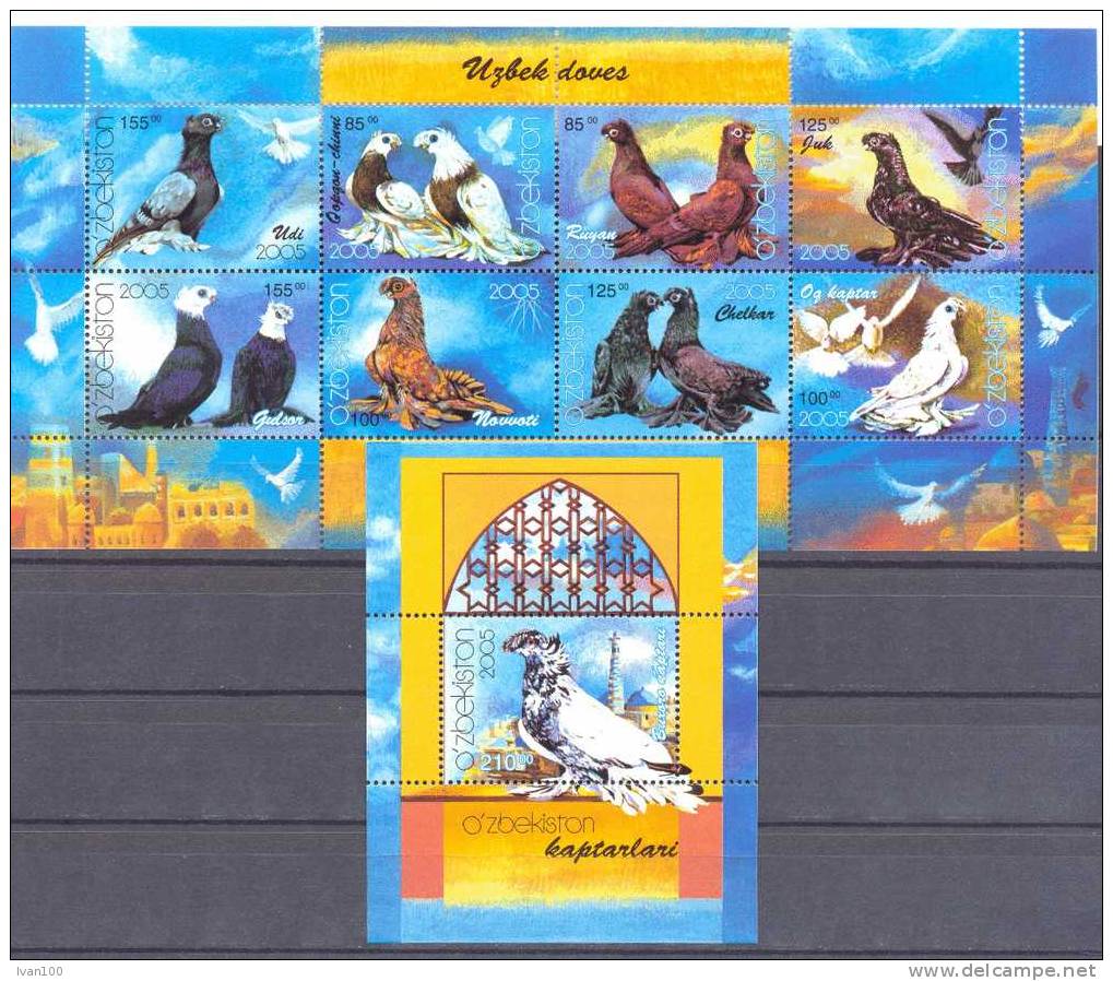 2005. Uzbekistan, Birds, Pigeons, Sheetlet + S/s, Mint/** - Uzbekistan