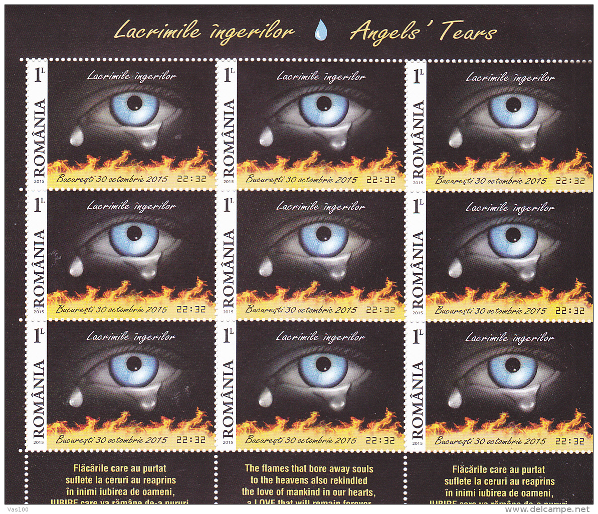 # T 120  BURN VICTIMS, TEARS, 2015, MNH** , MINISHEET, ROMANIA - Unused Stamps