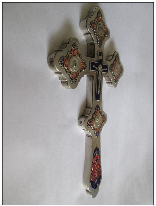 SILVER WITH ENAMEL ORTHODOX CROSS,WEIGHT=373 GR.SIZE=280 X 165 X 7 MM