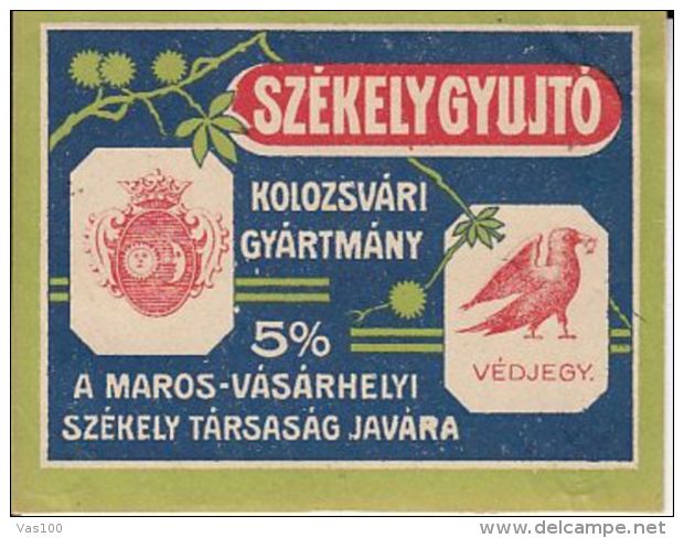 REITTER JOZSEF-CLUJ NAPOCA MATCHES FACTORY, MATCHBOX LABEL, CHARITY FUND CONSTRIBUTION, BEFORE 1931, ROMANIA - Publicités